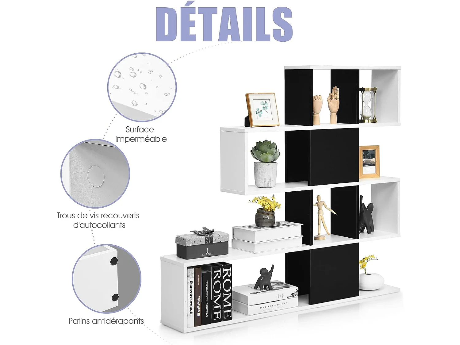 Bibliothèque à 5 niveaux 120x19,5x109 cm étagère de rangement avec dispositif anti