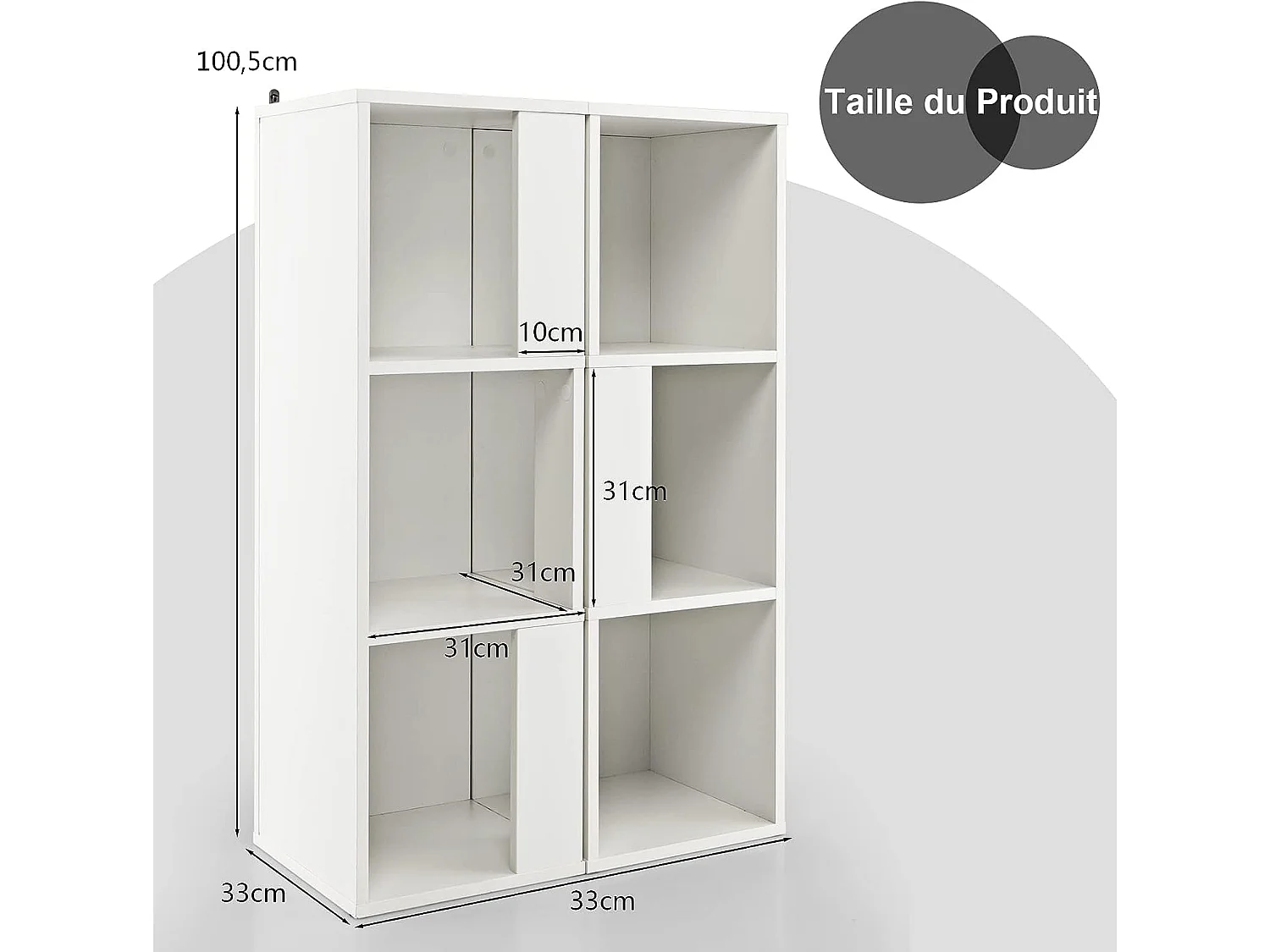 Bibliothèque à 3 niveaux lot de 2 avec 6 compartiments, bibliotheque étagère rangement
