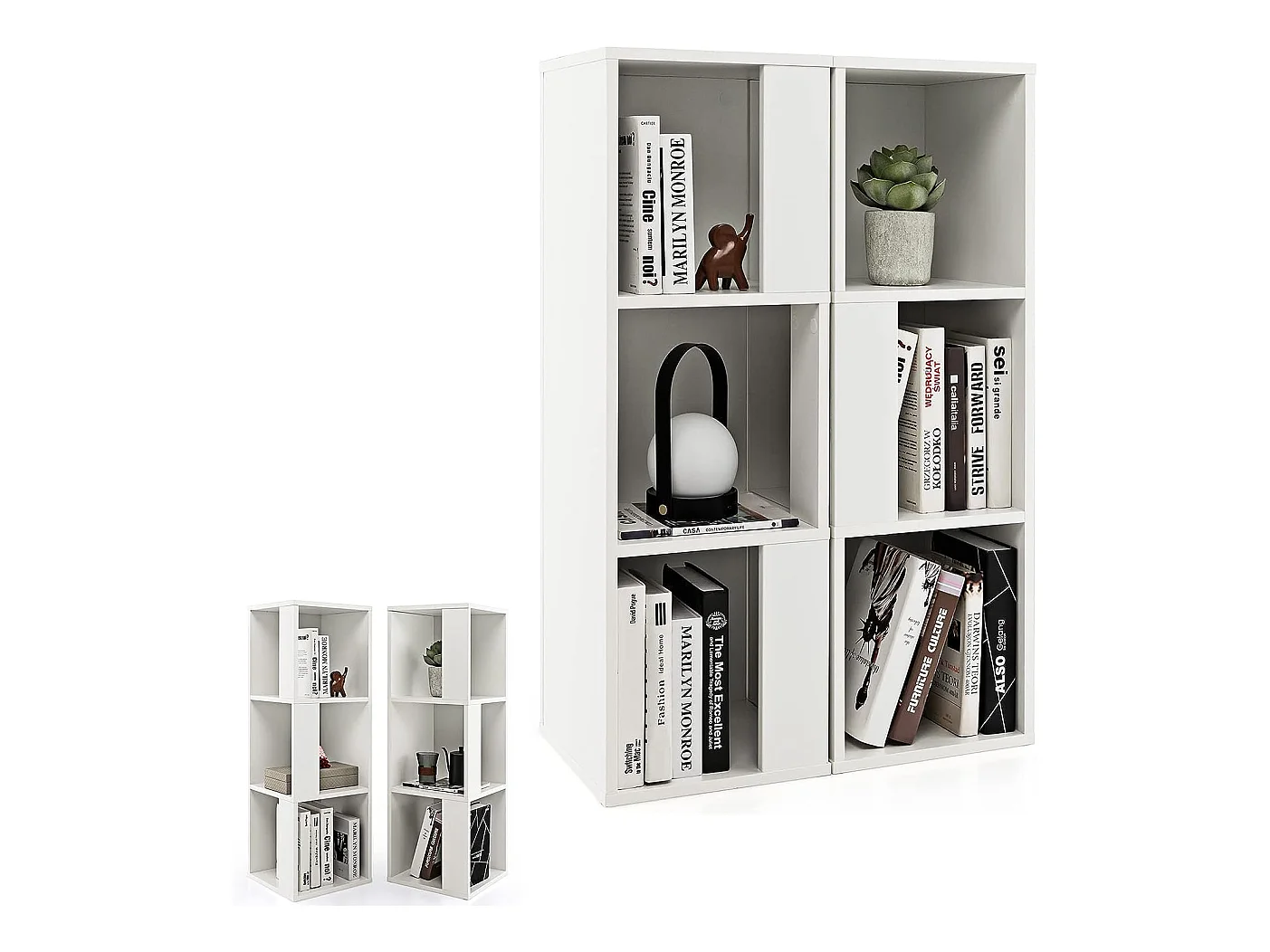 Bibliothèque à 3 niveaux lot de 2 avec 6 compartiments, bibliotheque étagère rangement