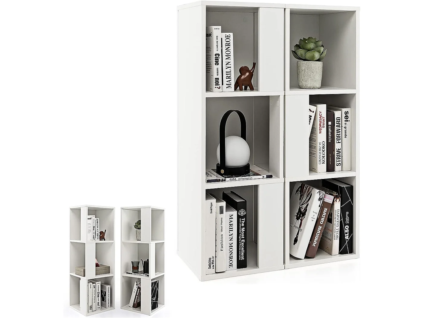 Bibliothèque à 3 niveaux lot de 2 avec 6 compartiments, bibliotheque étagère rangement