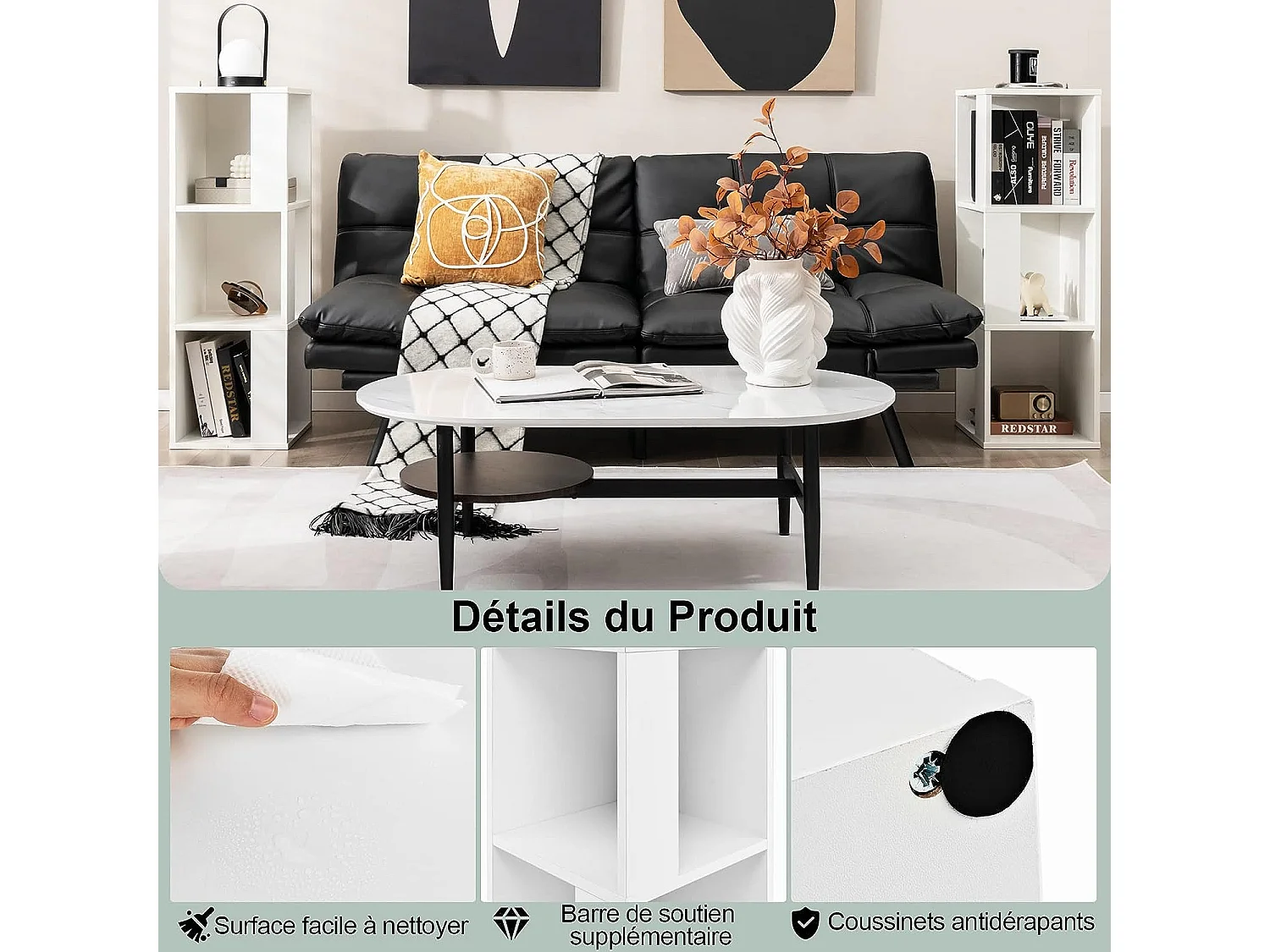 Bibliothèque à 3 niveaux lot de 2 avec 6 compartiments, bibliotheque étagère rangement