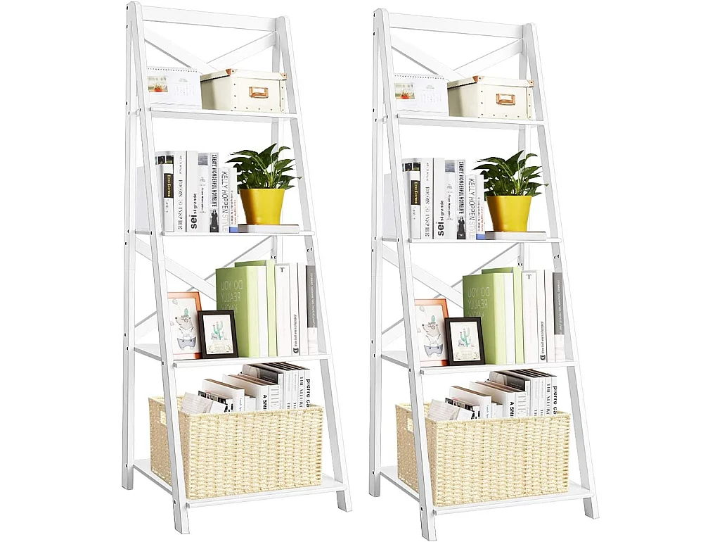 Lot de 2 etagere echelle en bois avec 4 tablettes pour plantes, 51x46x143cm