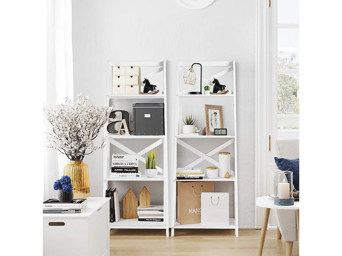 Lot de 2 etagere echelle en bois avec 4 tablettes pour plantes, 51x46x143cm