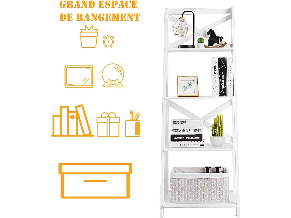 Lot de 2 etagere echelle en bois avec 4 tablettes pour plantes, 51x46x143cm