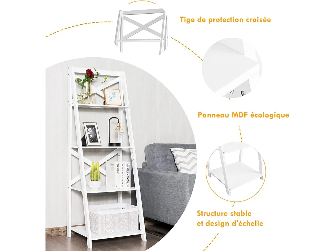 Lot de 2 etagere echelle en bois avec 4 tablettes pour plantes, 51x46x143cm
