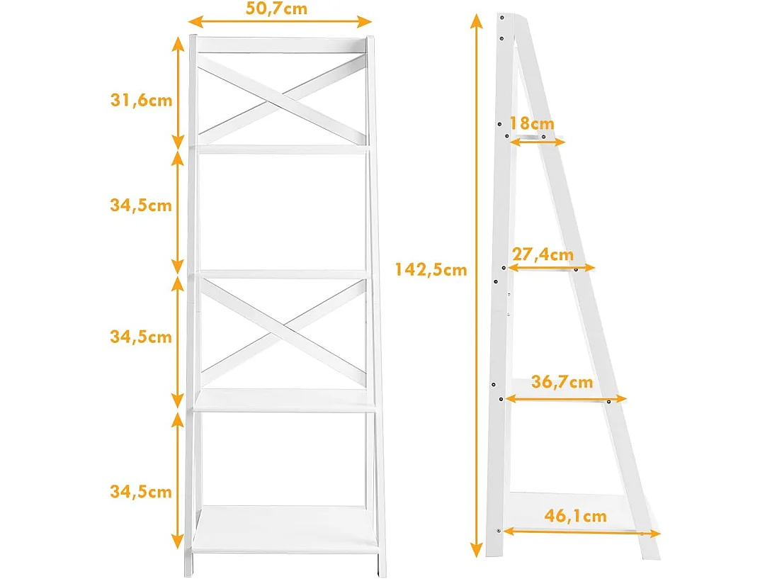 Lot de 2 etagere echelle en bois avec 4 tablettes pour plantes, 51x46x143cm