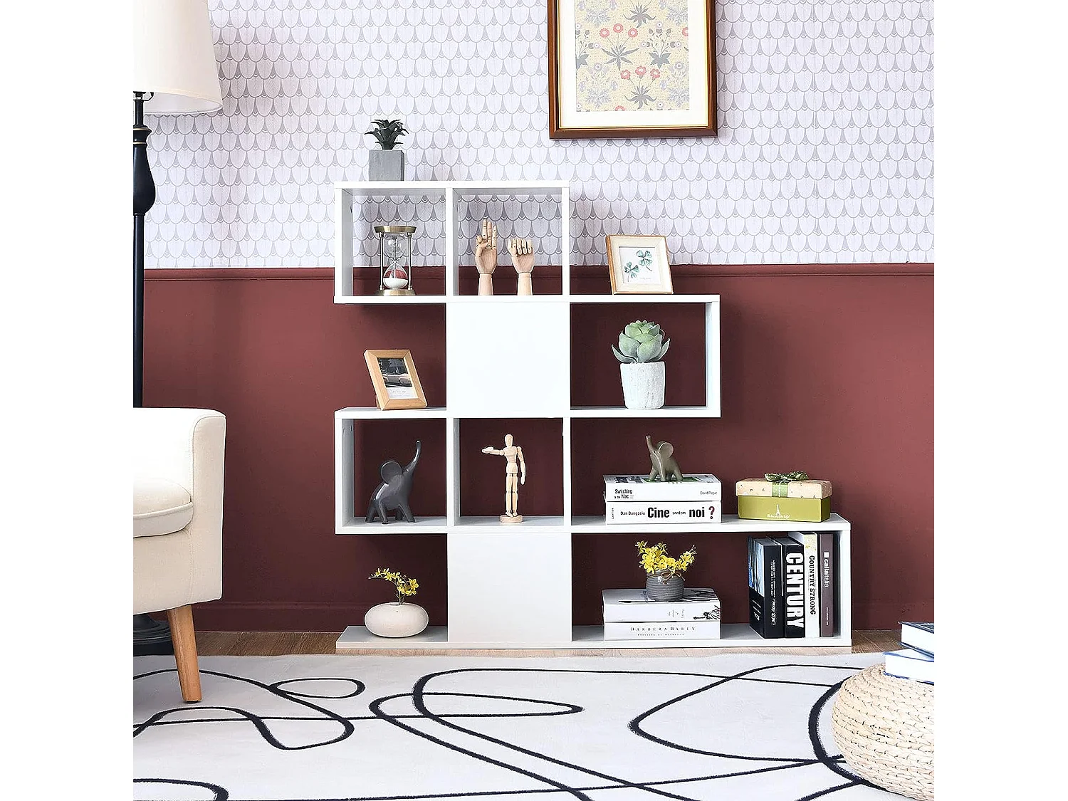 Bibliothèque à 5 niveaux 120x19,5x109 cm étagère de rangement avec dispositif anti