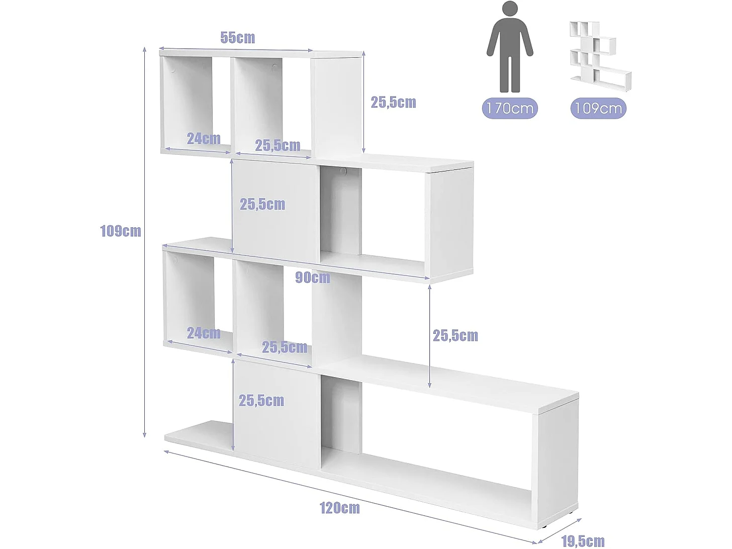 Bibliothèque à 5 niveaux 120x19,5x109 cm étagère de rangement avec dispositif anti