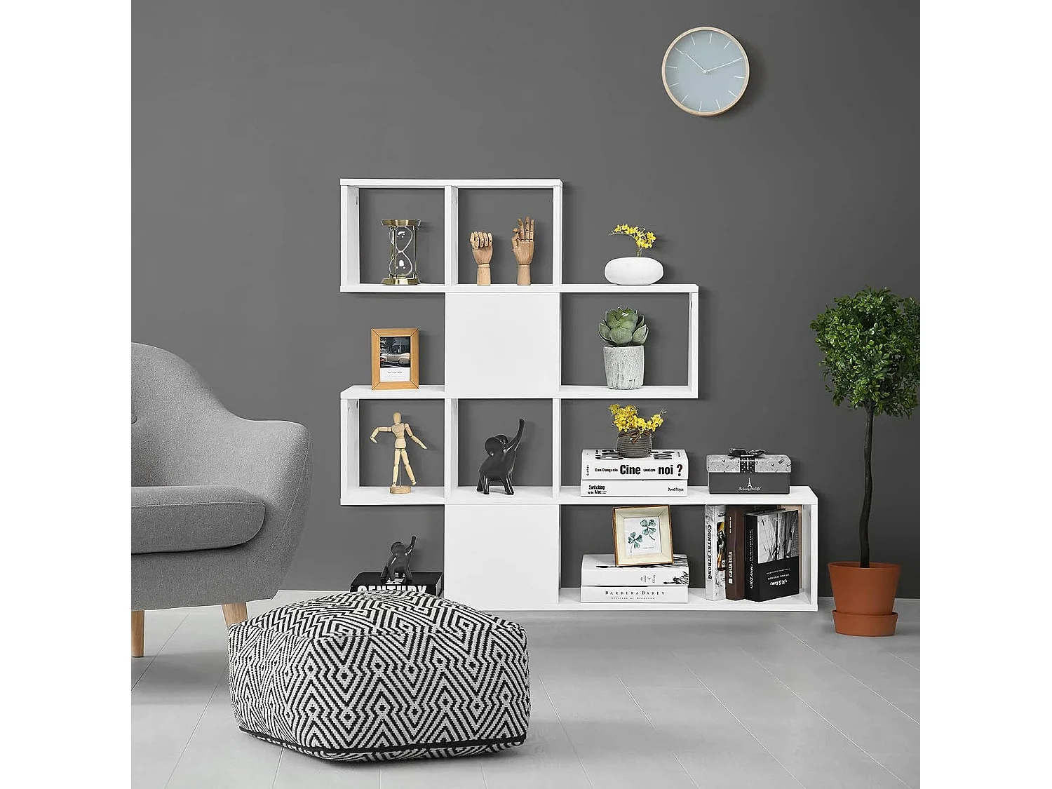 Bibliothèque à 5 niveaux 120x19,5x109 cm étagère de rangement avec dispositif anti