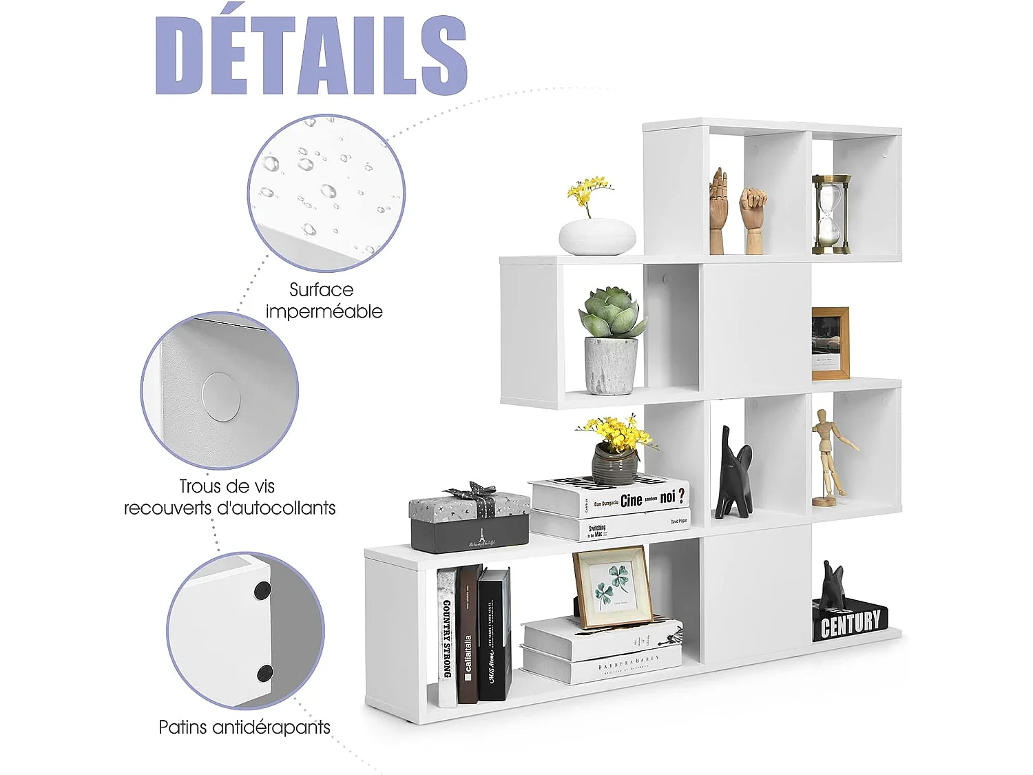 Bibliothèque à 5 niveaux 120x19,5x109 cm étagère de rangement avec dispositif anti