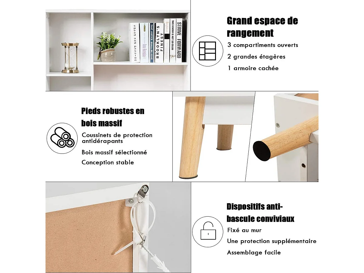 Bibliothèque armoire de rangement au sol avec cube de rangement