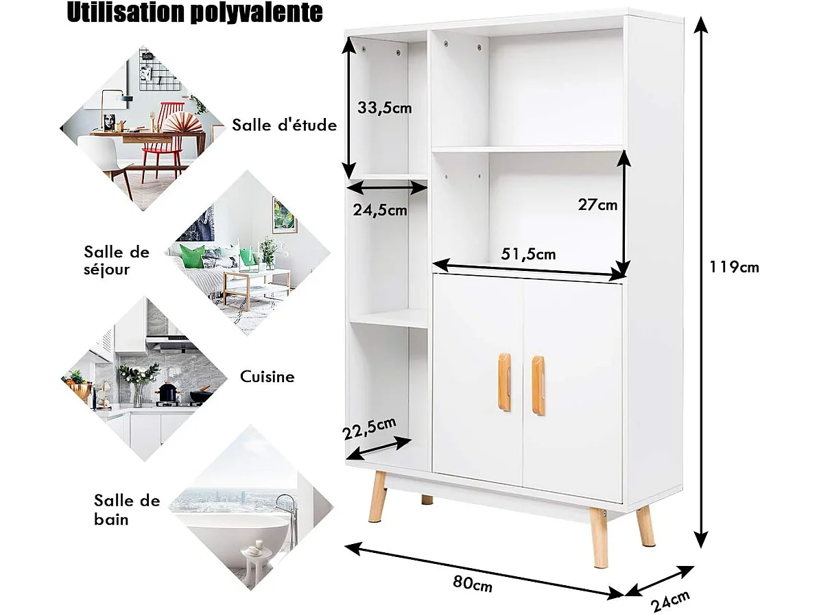Bibliothèque armoire de rangement au sol avec cube de rangement