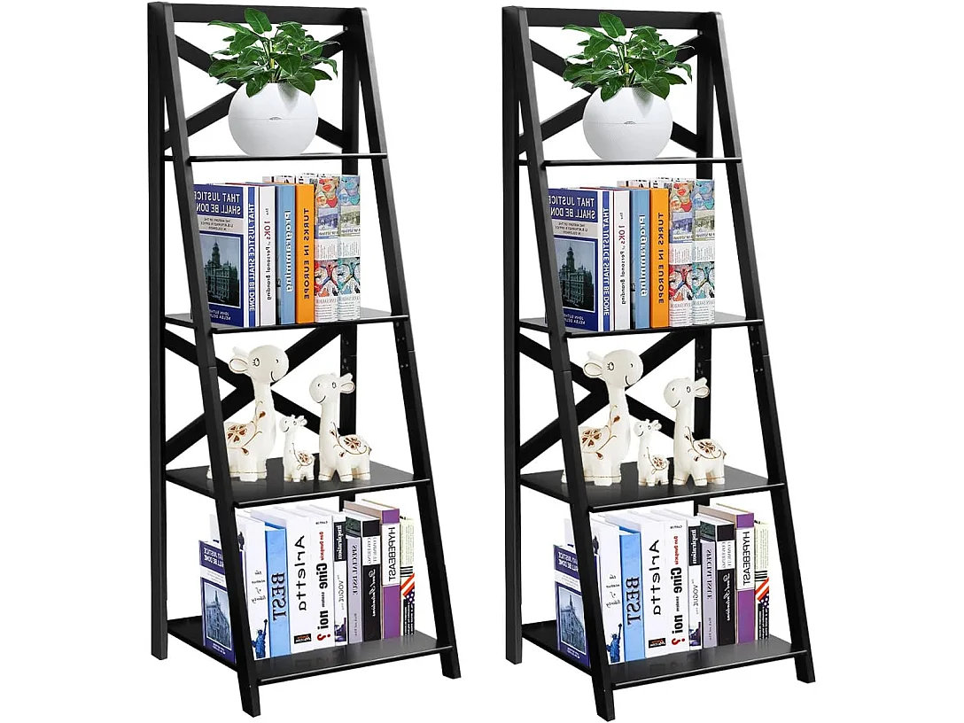 Lot de 2 etagere echelle en bois avec 4 tablettes pour plantes, 51x46x143cm