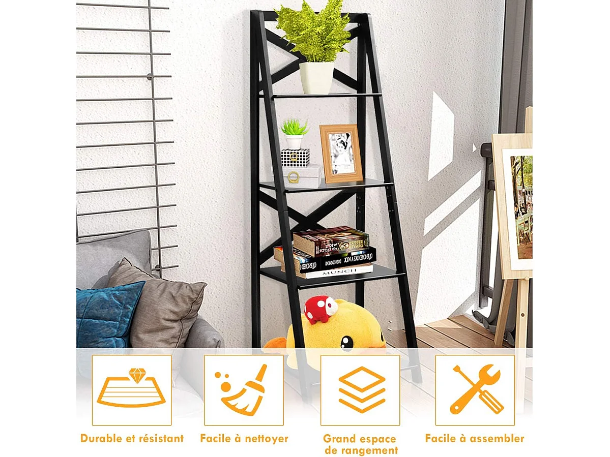Lot de 2 etagere echelle en bois avec 4 tablettes pour plantes, 51x46x143cm