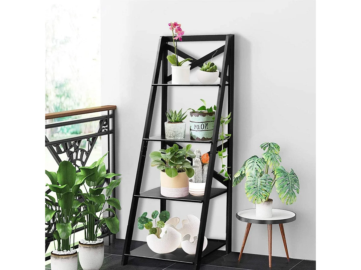 Lot de 2 etagere echelle en bois avec 4 tablettes pour plantes, 51x46x143cm