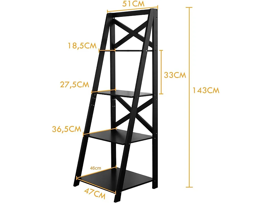 Lot de 2 etagere echelle en bois avec 4 tablettes pour plantes, 51x46x143cm