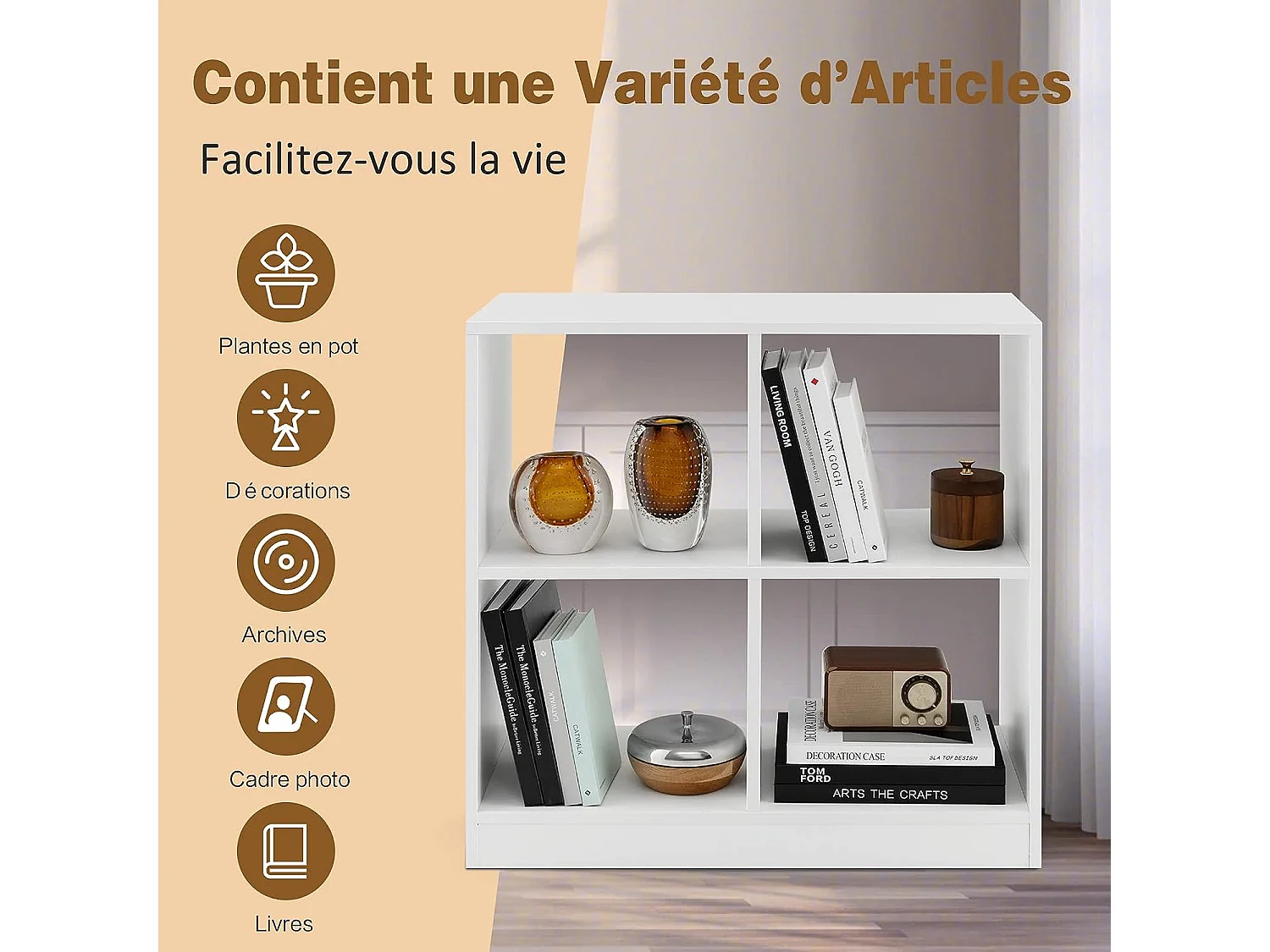 Bibliothèque étagère rangement à 3 niveaux meuble cube de rangement en bois 73 x 33 x 73cm