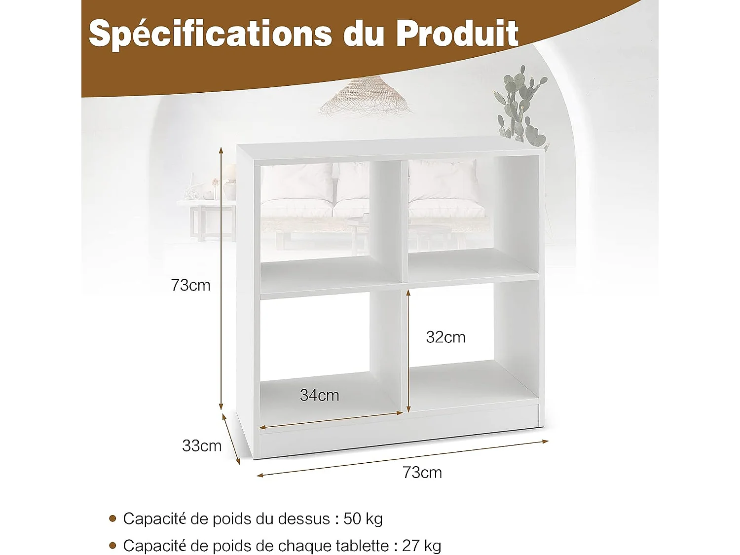 Bibliothèque étagère rangement à 3 niveaux meuble cube de rangement en bois 73 x 33 x 73cm
