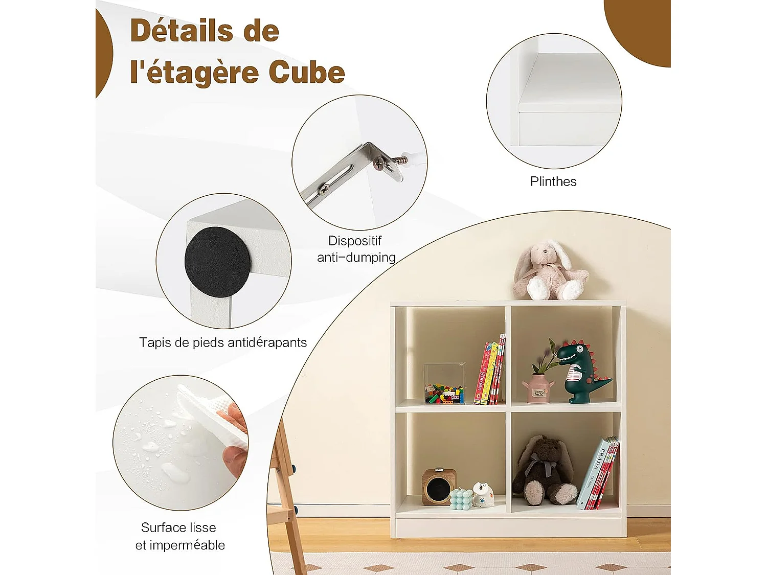 Bibliothèque étagère rangement à 3 niveaux meuble cube de rangement en bois 73 x 33 x 73cm