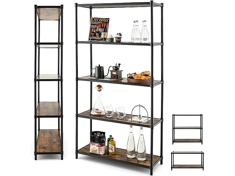 Bibliothèque étagère échelle à 5 niveaux avec cadre métallique, 80x29x154cm