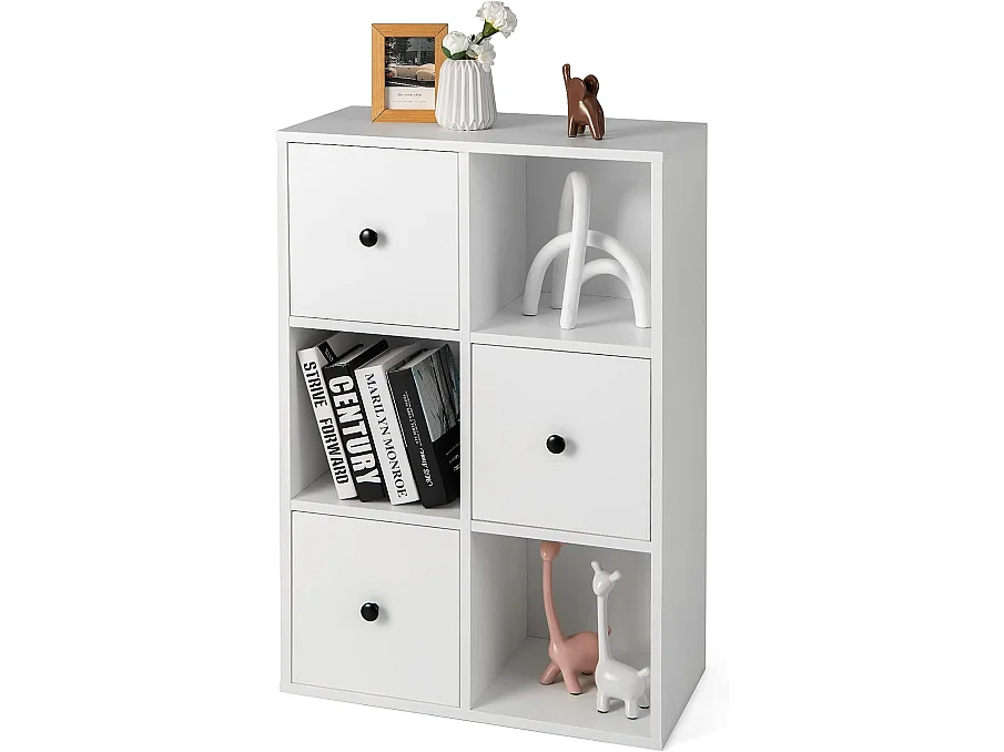 Bibliothèque étagère rangement 3 niveaux avec 3 compartiments 3 tiroirs-60x30x89cm