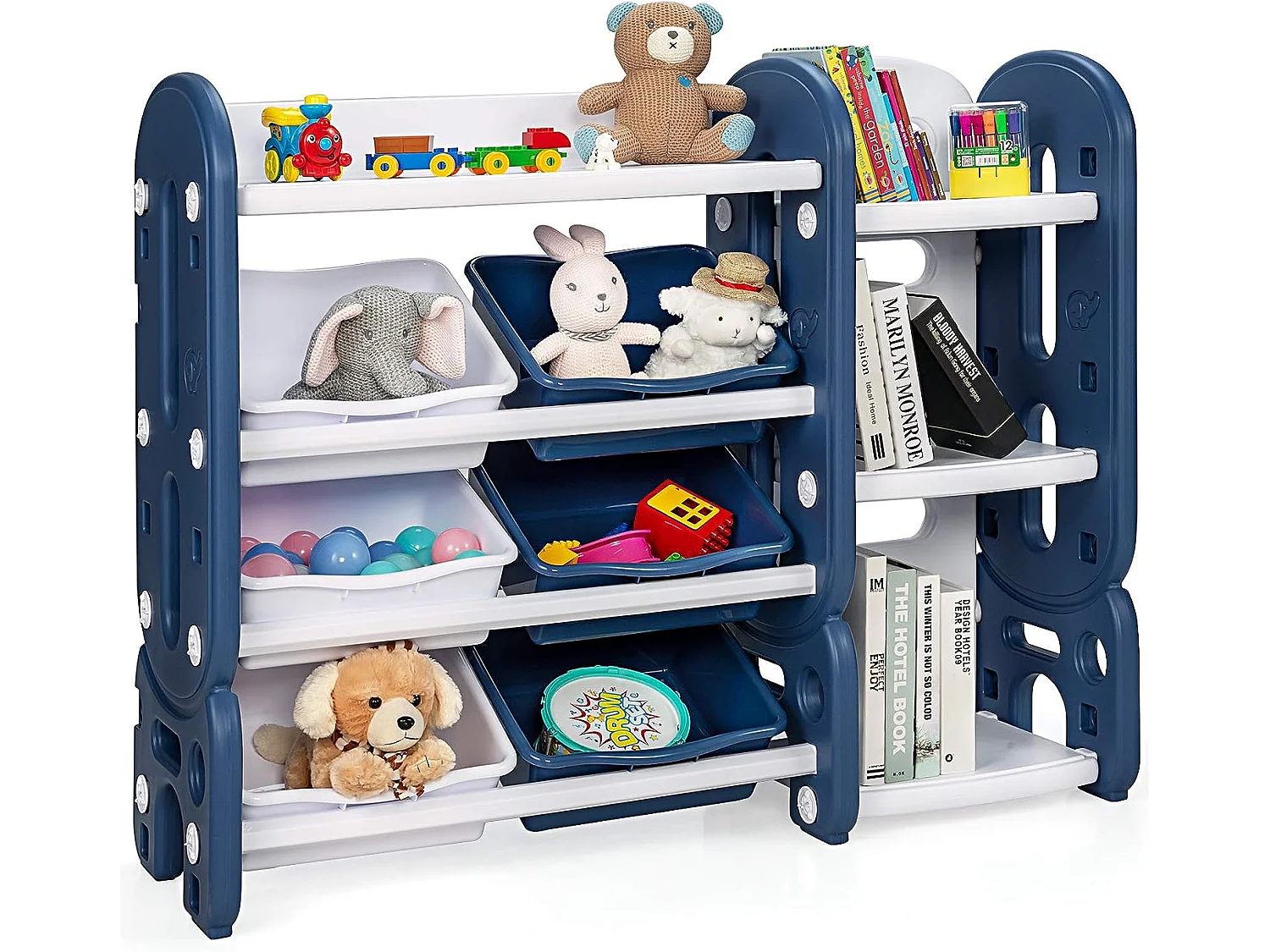 Etagere pour jouets avec bibliothèque meuble de rangement avec 6 bacs + 3 etages