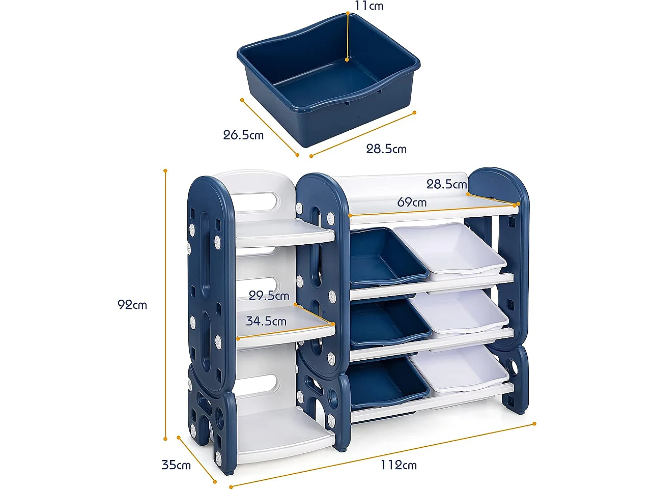 Etagere pour jouets avec bibliothèque meuble de rangement avec 6 bacs + 3 etages