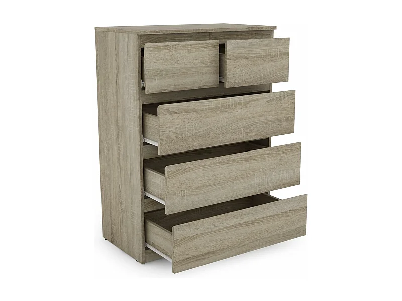 Commode avec 5 Tiroirs en bois, Armoire Multifonction Moderne avec Rails en Métal, Montage Facile, 75 x 42 x 104 cm, Marron