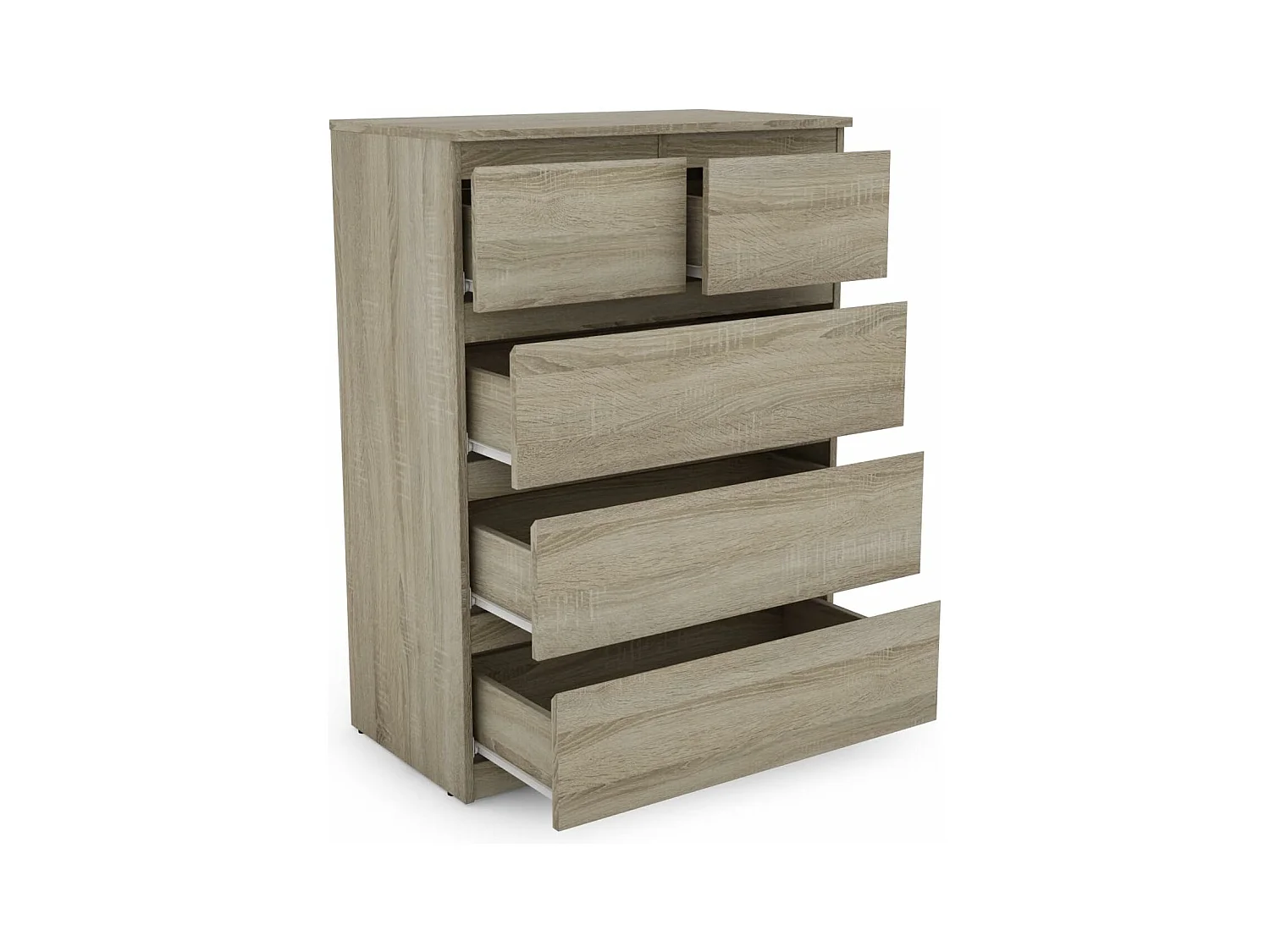 Commode avec 5 Tiroirs en bois, Armoire Multifonction Moderne avec Rails en Métal, Montage Facile, 75 x 42 x 104 cm, Marron