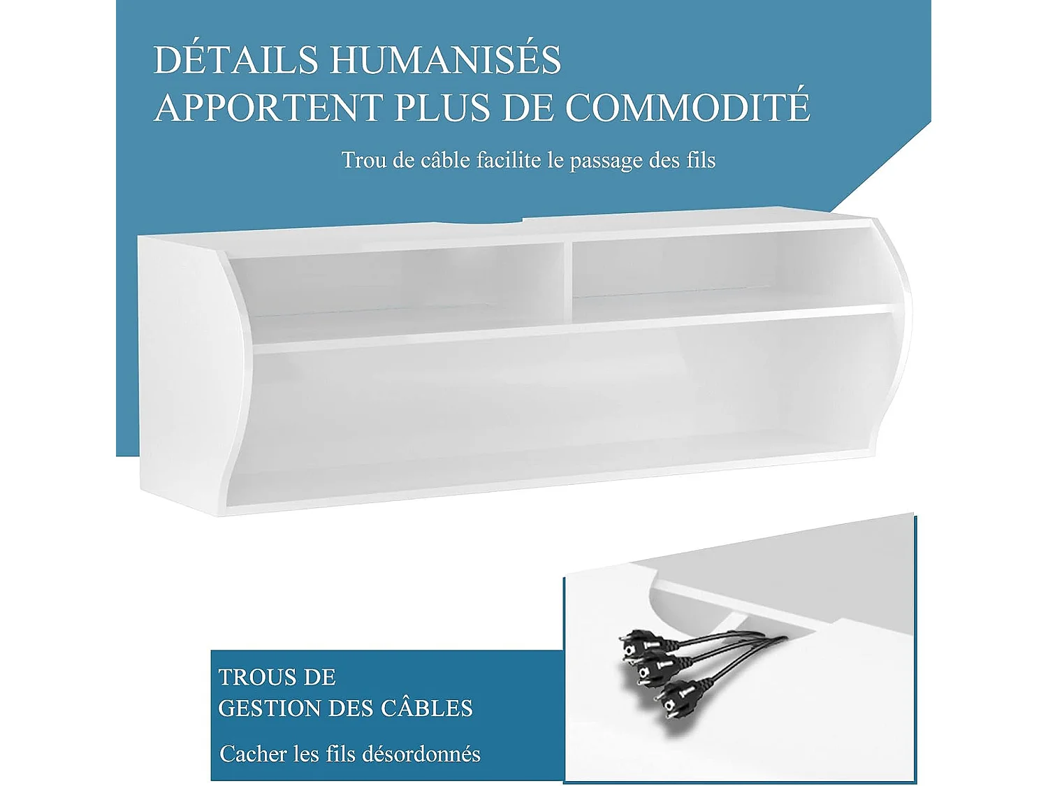 Meuble tv mural flottant avec 3 compartiments ouverts, banc tv suspendu 123 x 41 x 41 cm