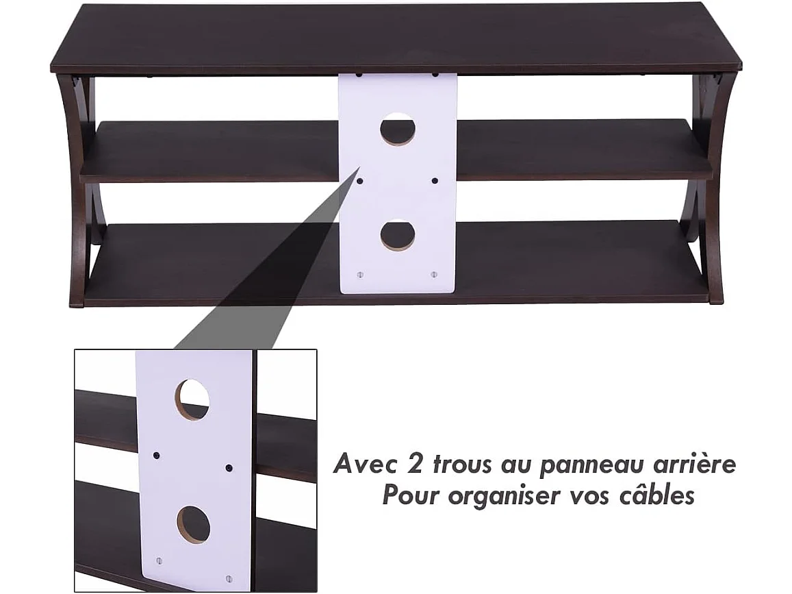 Meuble tv à 3 niveau avec étagères ouvertes, banc tv pour tv jusqu’à 114 cm,115,5 x 40,5 x 46 cm