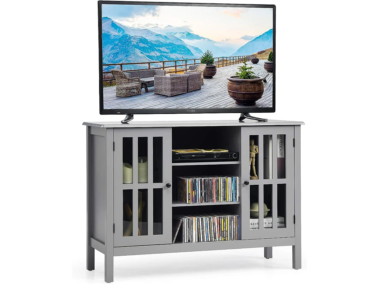 Meuble tv, support tv banc tv avec rangement, 3 etagères, pour tv jusqu'à 127 cm