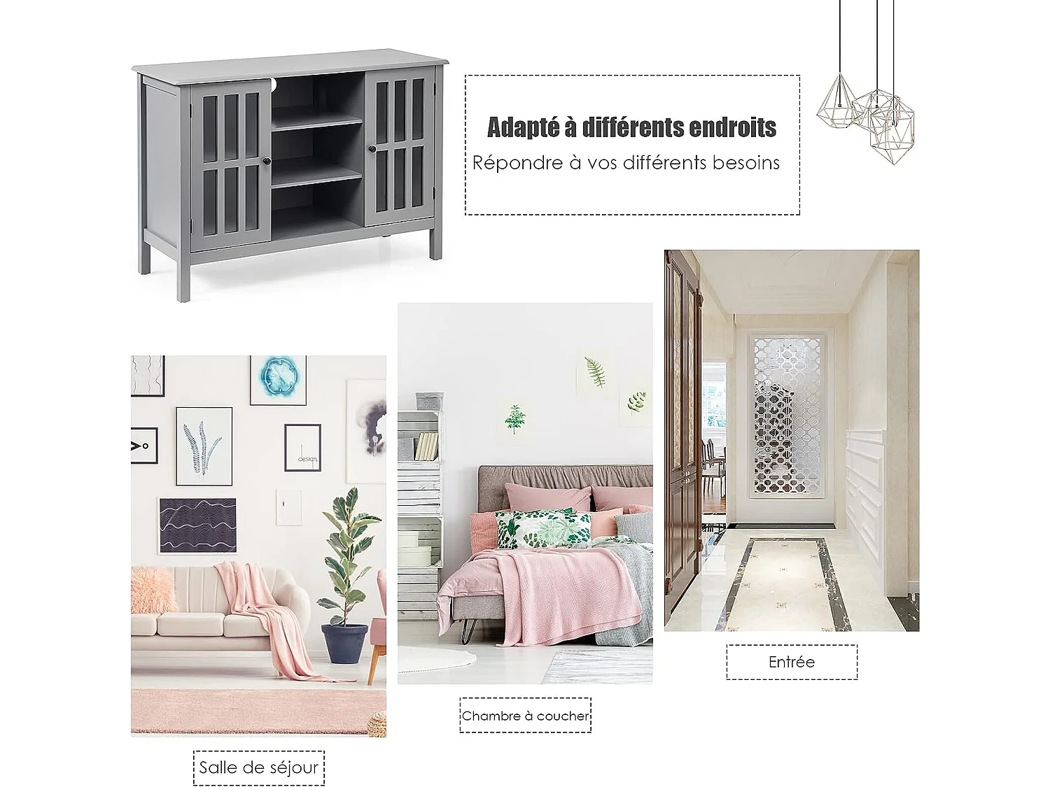 Meuble tv, support tv banc tv avec rangement, 3 etagères, pour tv jusqu'à 127 cm