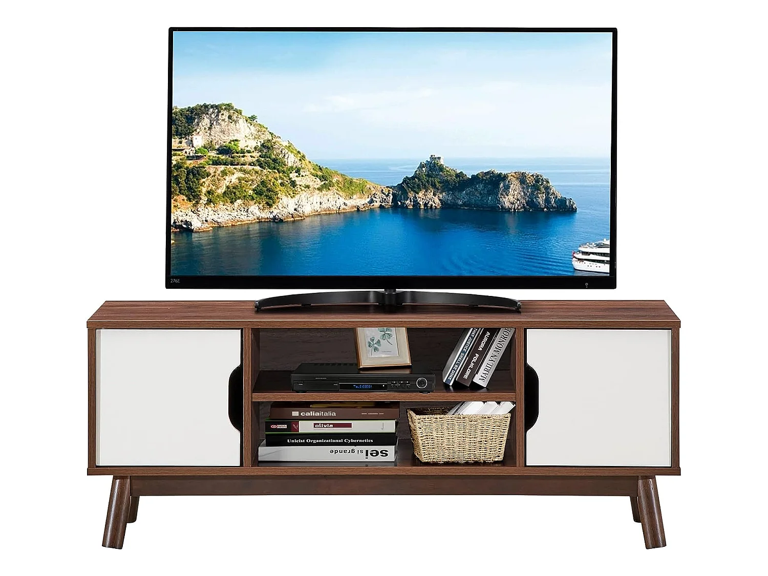Meuble tv avec 2 compartiments et 2 étagères,jusqu’à 43 pouces