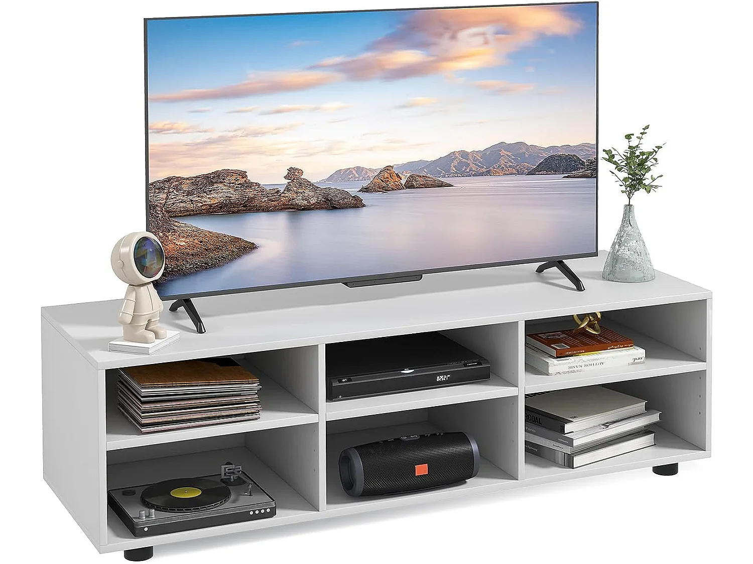 Gientex meuble tv à 3 niveaux avec 6 compartiment, banc tv pour tv jusqu'à 55 pouces,115 x 39 x 34,5cm