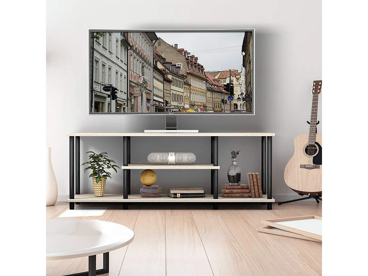 Meuble tv à 3 niveaux pour télévision jusqu'à 50 pouces, banc tv moderne avec structure en métal