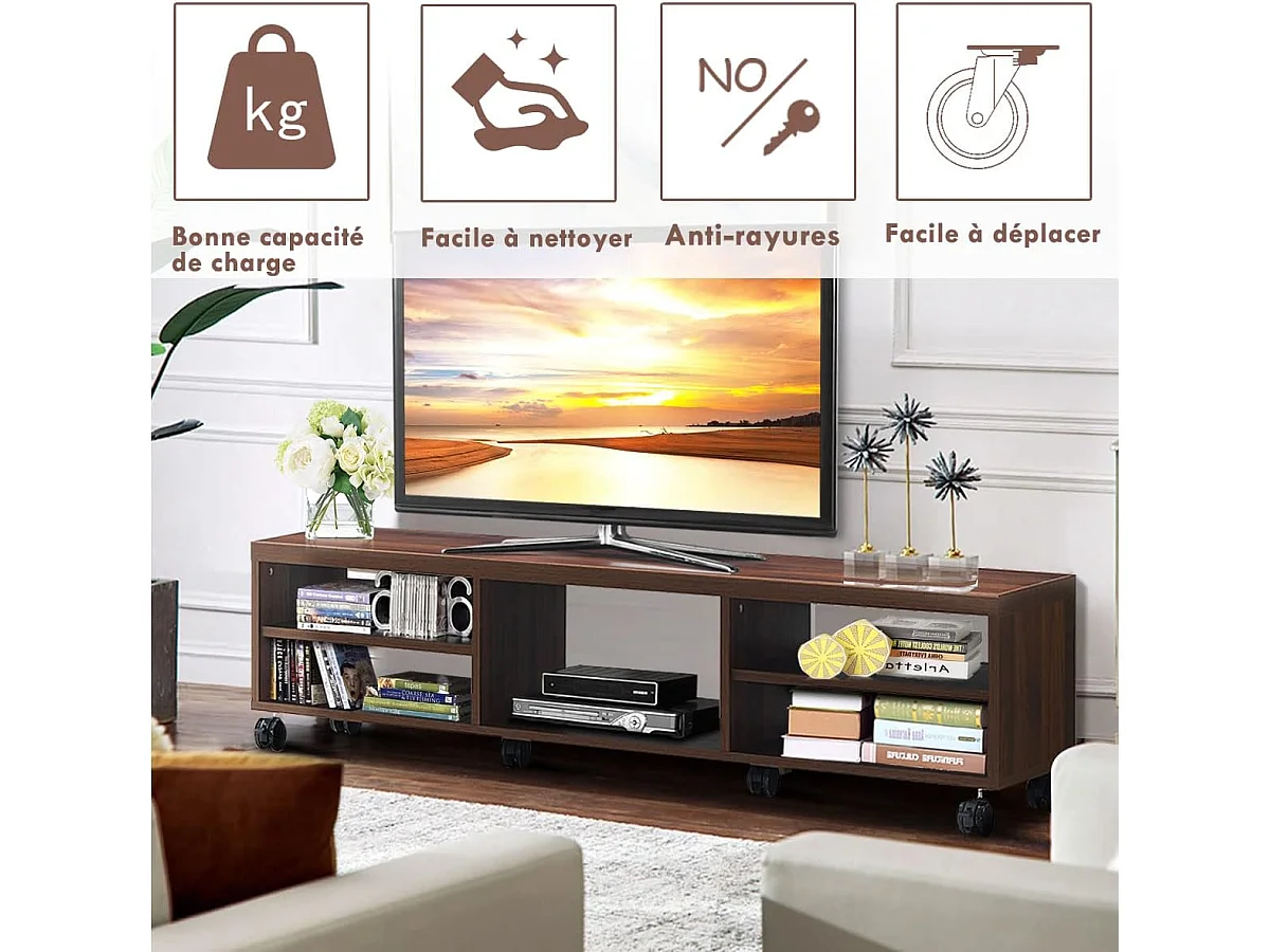 Meuble tv moderne avec roues verrouillables téléviseur jusqu'à 140 cm (55'')