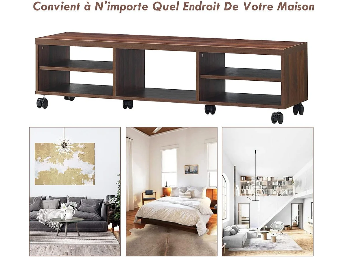 Meuble tv moderne avec roues verrouillables téléviseur jusqu'à 140 cm (55'')