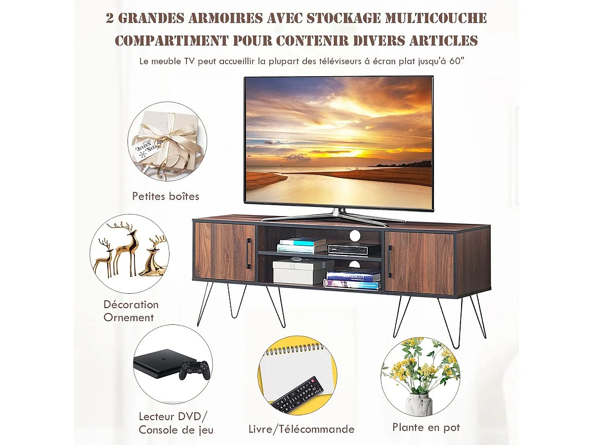 Gientex meuble tv 2 étagères ouvertes, pour tv 152,4 cm au max, support de télévision