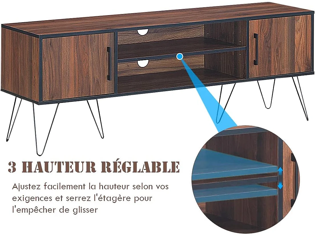 Gientex meuble tv 2 étagères ouvertes, pour tv 152,4 cm au max, support de télévision