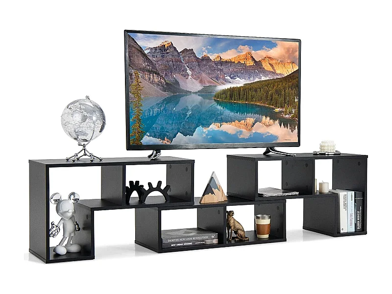 Meuble TV Moderne Combination Libre 3 Pièces, Étagère Multi-Fonctionnelle, pour Télévision Jusqu’à 49 Pouces, pour Salon Chambre et Bureau, en MDF, 135x30x43cm, Noir