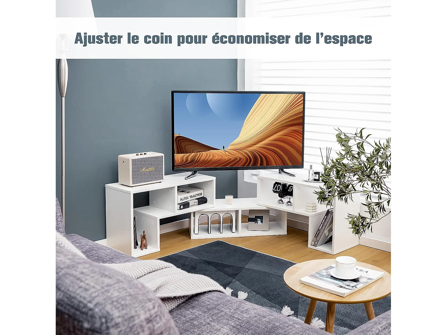 Meuble TV Moderne, Combination Libre 3 Pièces Étagère Multi-Fonctionnelle, pour Télévision Jusqu’à 49 Pouces, en MDF, 137x30x43cm, Blanc