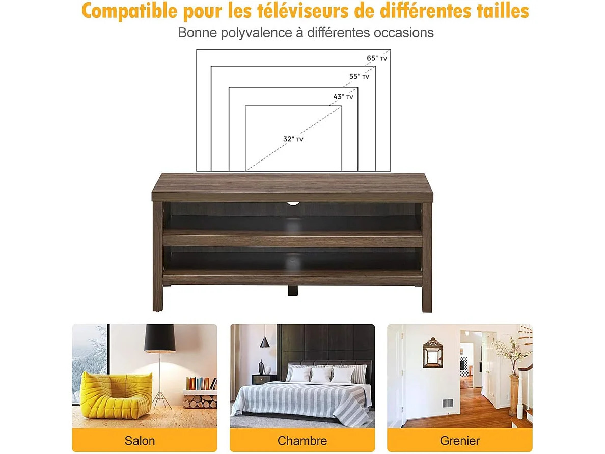 Meuble tv à 2 niveaux support de télévision avec 106,5 x 44,5 x 46 cm