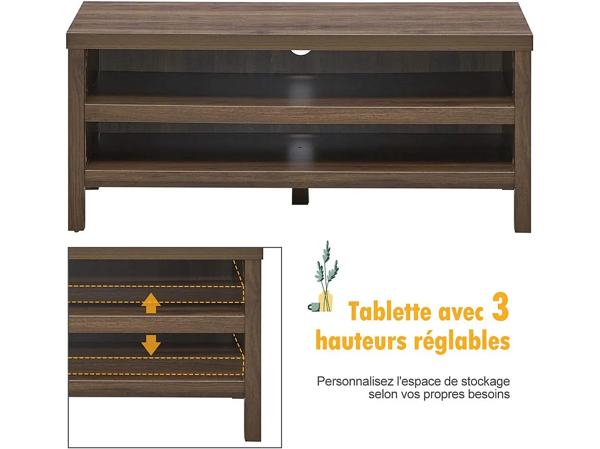 Meuble tv à 2 niveaux support de télévision avec 106,5 x 44,5 x 46 cm