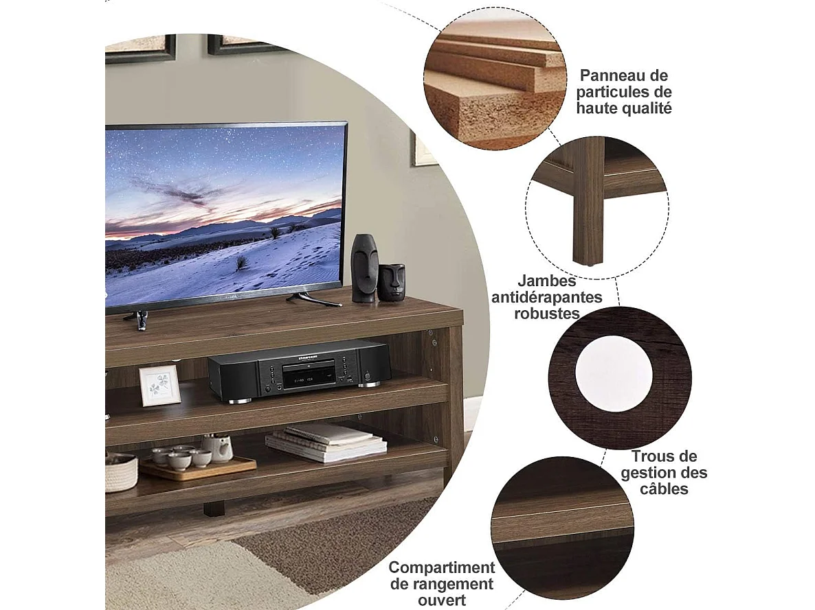 Meuble tv à 2 niveaux support de télévision avec 106,5 x 44,5 x 46 cm