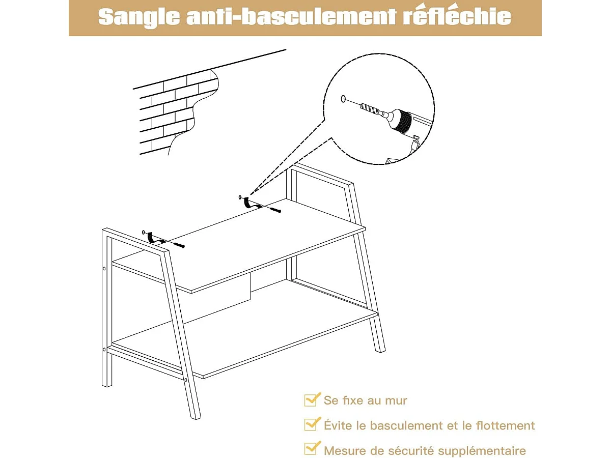 Meuble tv, table console 89 x 43 x 60 cm, console meubles, pour téléviseurs jusqu'à 81,2 cm