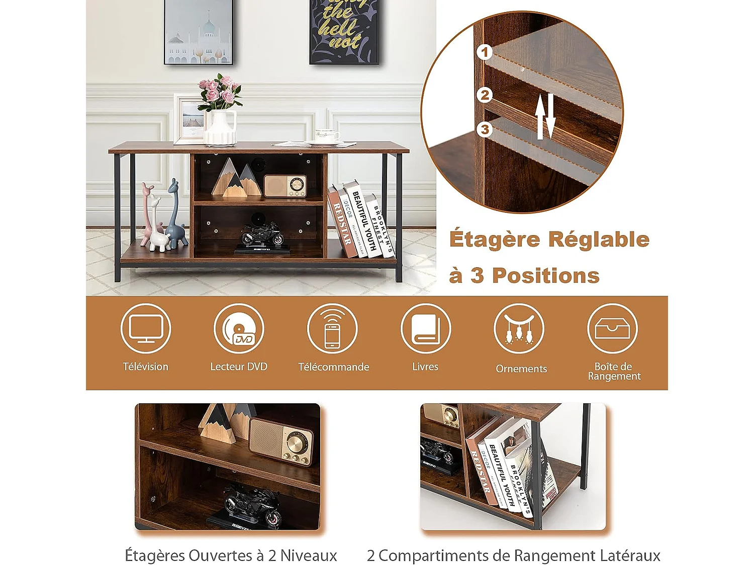 Meuble tv support de télévision jusqu'à 50 pouces ,110x40x49,5 cm