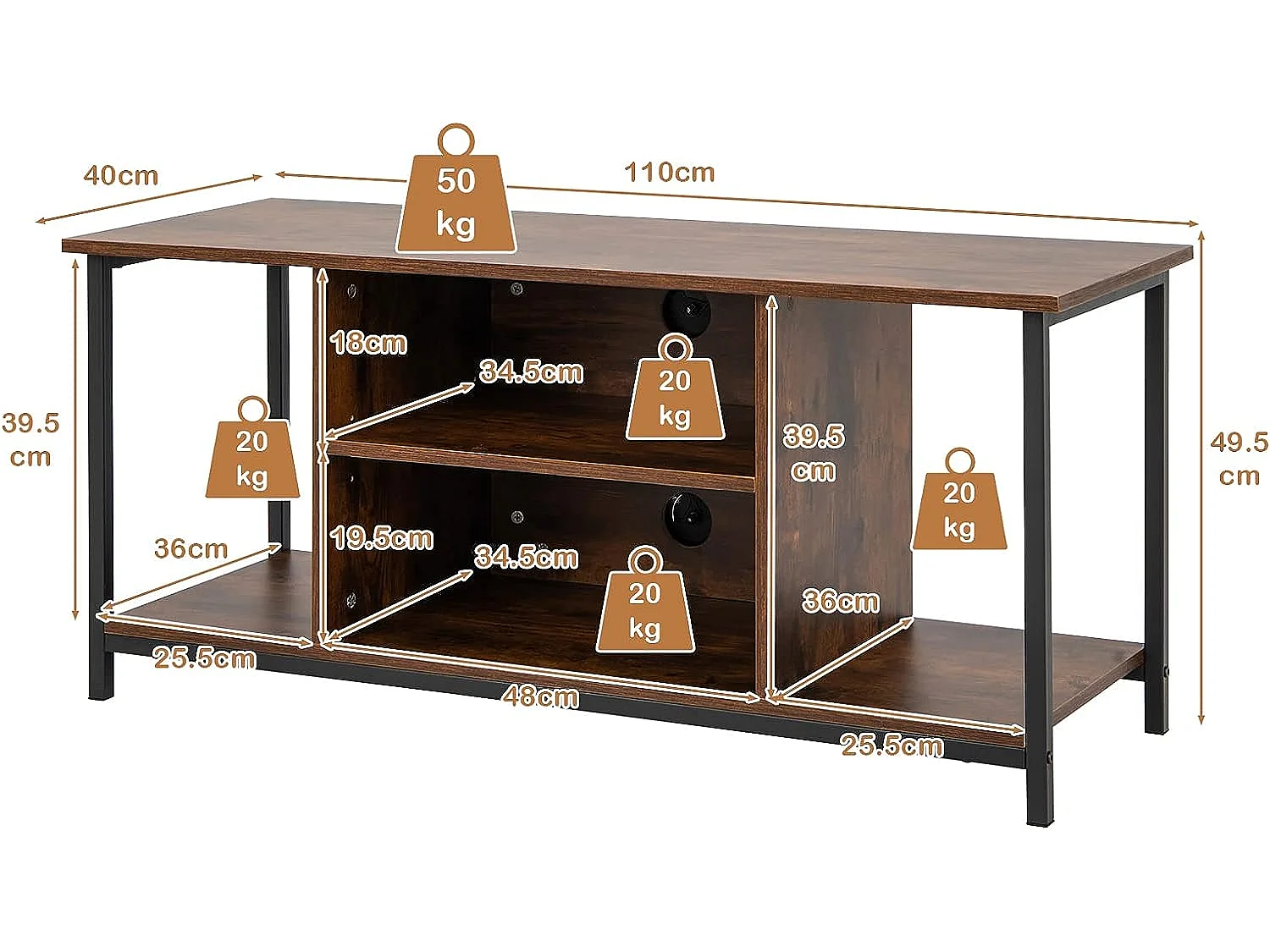 Meuble tv support de télévision jusqu'à 50 pouces ,110x40x49,5 cm