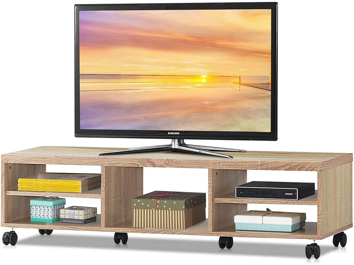 Meuble tv moderne avec roues verrouillables téléviseur jusqu'à 140 cm (55'')