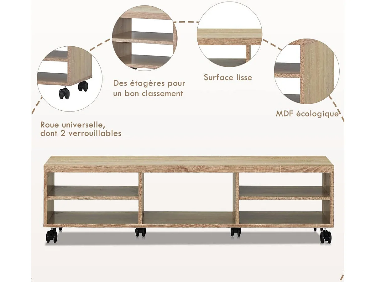 Meuble tv moderne avec roues verrouillables téléviseur jusqu'à 140 cm (55'')